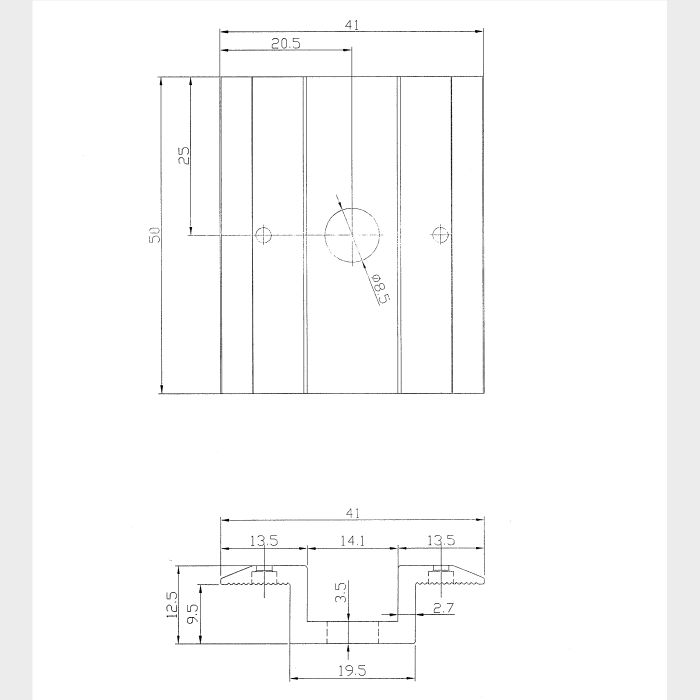 MIDDLE CLAMP 50x41 WITH GROUNDING PINS BLACK